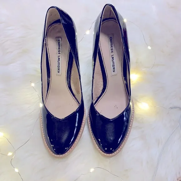 » Chinese Laundry « Sexy Black Patent Leather Pumps, Round-Toe Rubber Soles, 9M