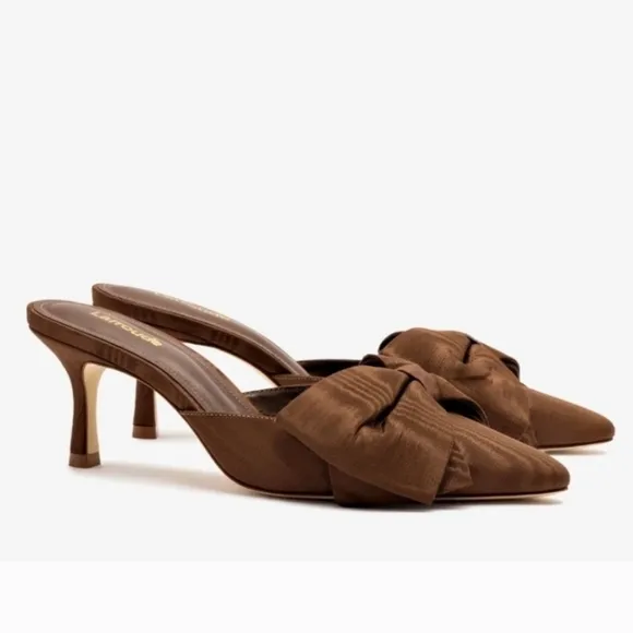 ✨️🤎 Larroude Brown Cinnamon Mini Elle Bow Pumps Made In brazil New In Box ✨️🤎