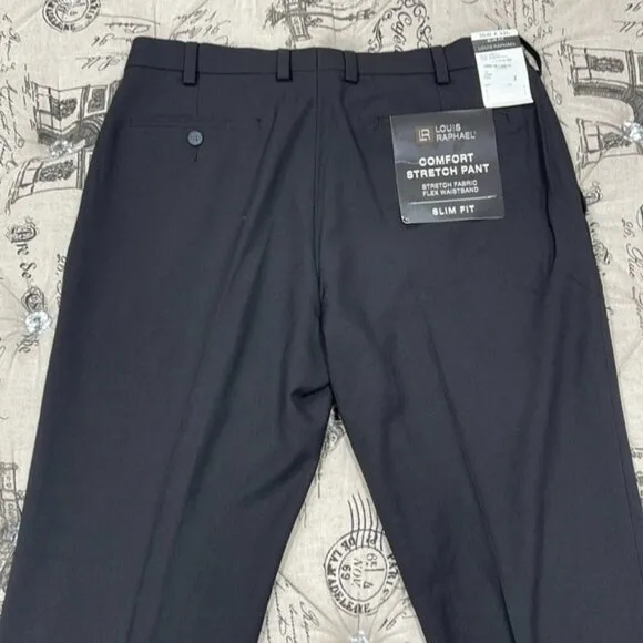 🎁 Louis Raphael Comfort Stretch Stria Slim Fit Flat Front Dress Pant