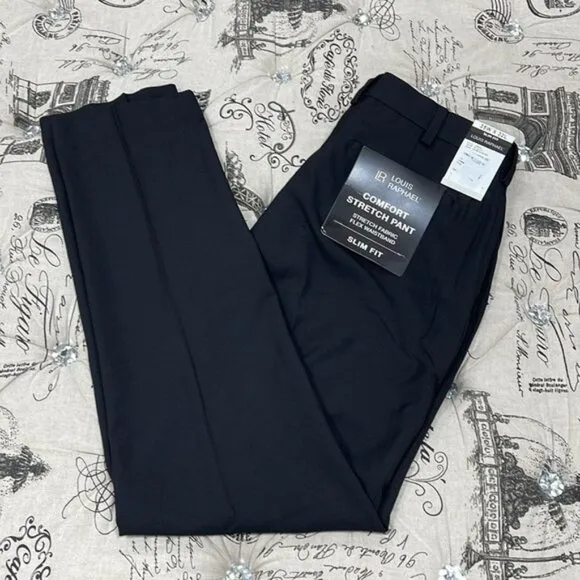 🎁 Louis Raphael Comfort Stretch Stria Slim Fit Flat Front Dress Pant