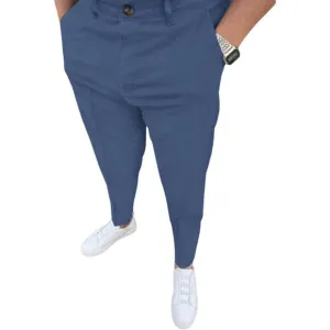 🆕 Men Blue Fashion Stretch Dress Slim Fit Plaid Business Suit Pants Casual Golf