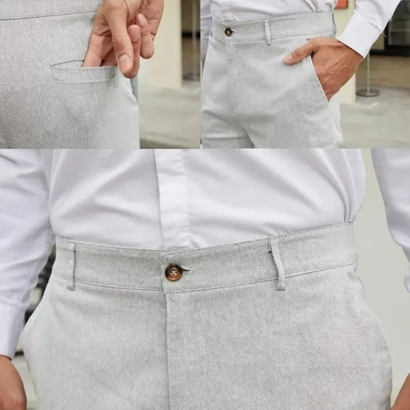 🆕 Men Blue Fashion Stretch Dress Slim Fit Plaid Business Suit Pants Casual Golf