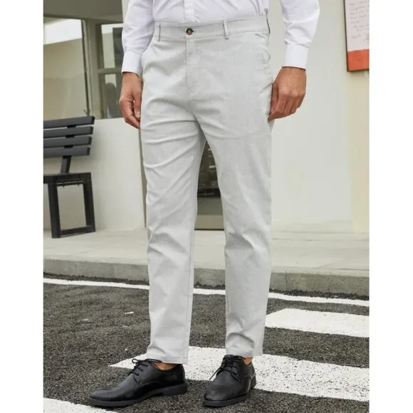 🆕 Men Blue Fashion Stretch Dress Slim Fit Plaid Business Suit Pants Casual Golf