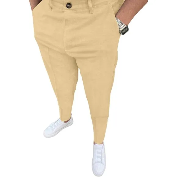 🆕 Men Tan Fashion Stretch Dress Slim Fit Plaid Business Suit Pants Casual Golf