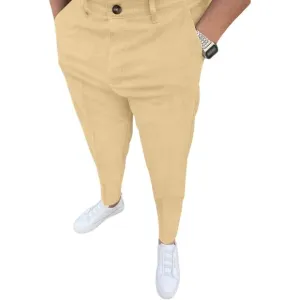 🆕 Men Tan Fashion Stretch Dress Slim Fit Plaid Business Suit Pants Casual Golf