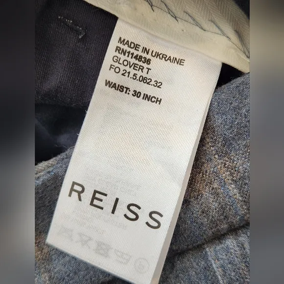 || REISS || Glover dress pants, wool, slim fit, blue plaid, men's, 30x34