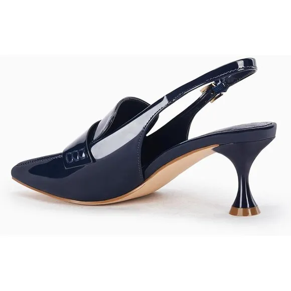 💫 Women Blue Slingback Kitten Heel Pointed Toe Pumps Ankle Buckle Dress Shoes