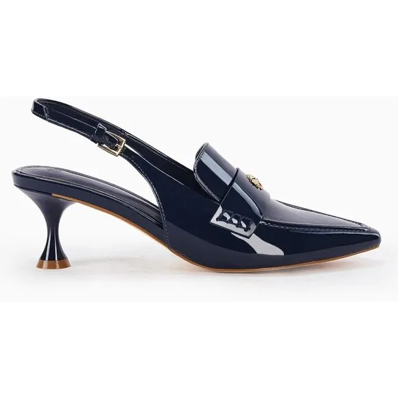 💫 Women Blue Slingback Kitten Heel Pointed Toe Pumps Ankle Buckle Dress Shoes