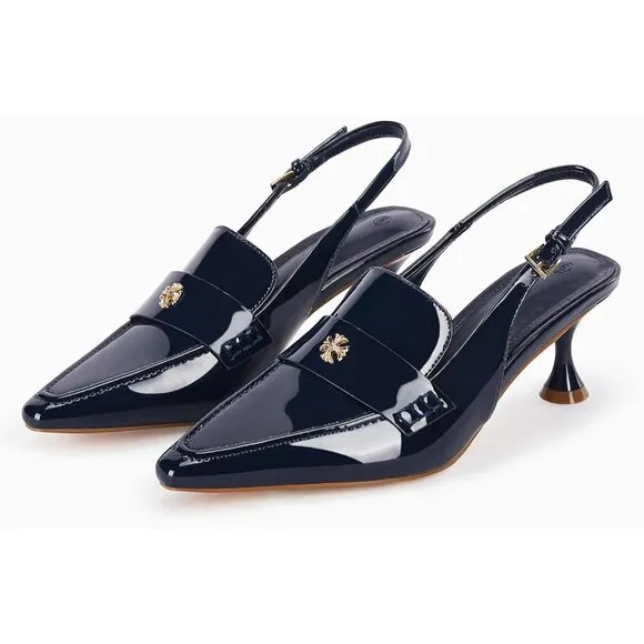 💫 Women Blue Slingback Kitten Heel Pointed Toe Pumps Ankle Buckle Dress Shoes