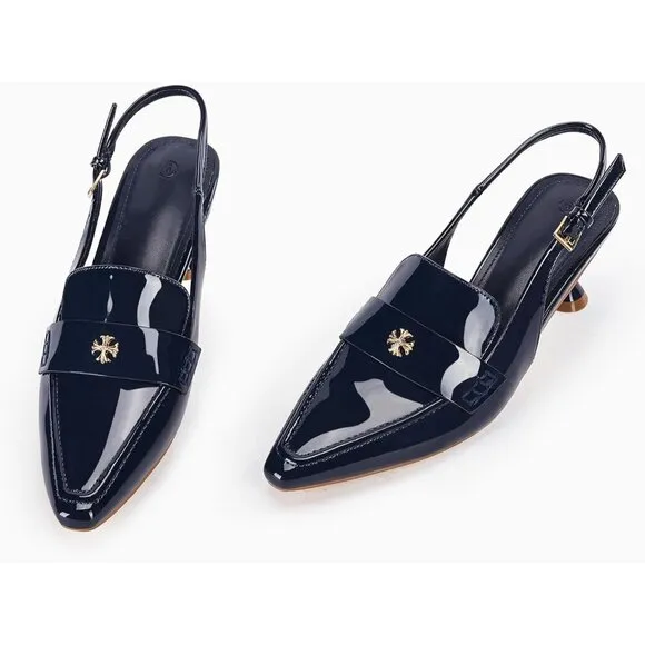 💫 Women Blue Slingback Kitten Heel Pointed Toe Pumps Ankle Buckle Dress Shoes