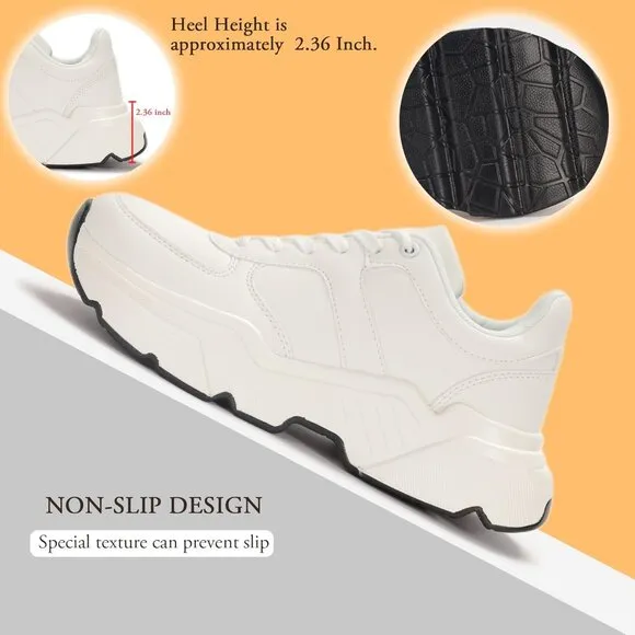 🆕 Women White Casual Platform Chunky Sneakers Lace Up Comfortable Walking Shoes