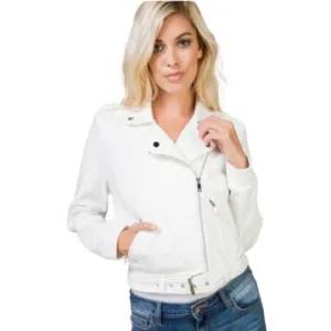 110. White cotton Moto jacket
