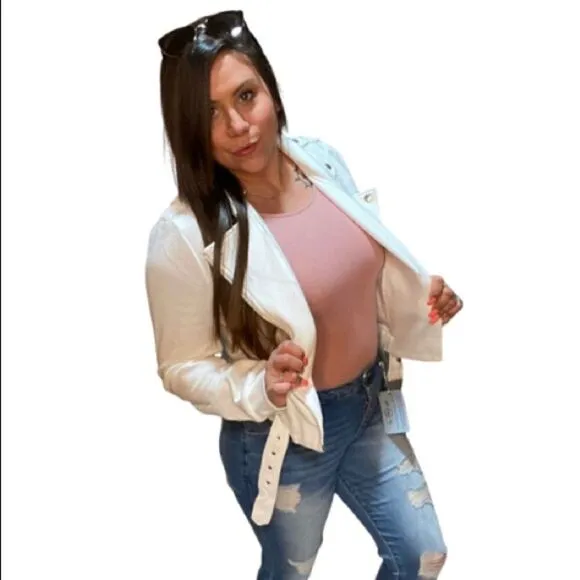 110. White cotton Moto jacket