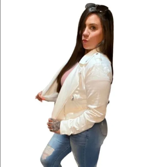 110. White cotton Moto jacket