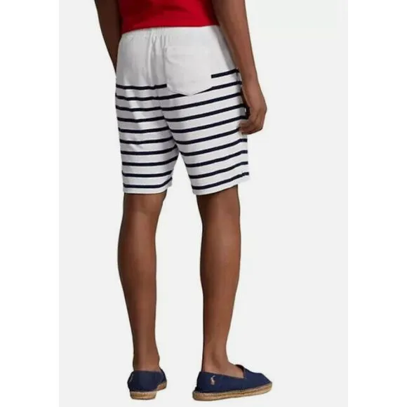 $125 Polo Ralph Lauren Men's, 8&quot; Striped Terry Shorts, White, XXL