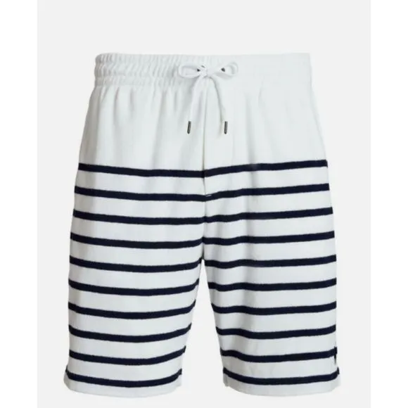 $125 Polo Ralph Lauren Men's, 8&quot; Striped Terry Shorts, White, XXL