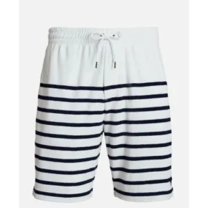 $125 Polo Ralph Lauren Men's, 8&quot; Striped Terry Shorts, White, XXL