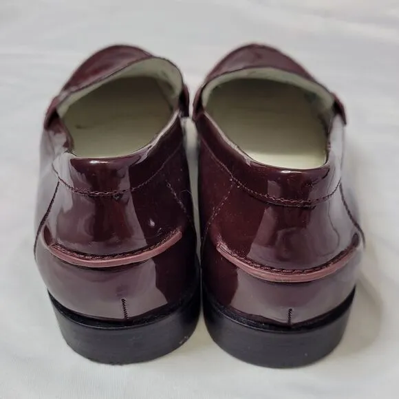 1901 wine red Niles patent leather slip on penny loafer shoes 8.5