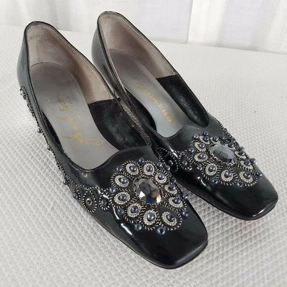 1950s Chandlers French Room Originals Black Patent Leather Shoes Size 6