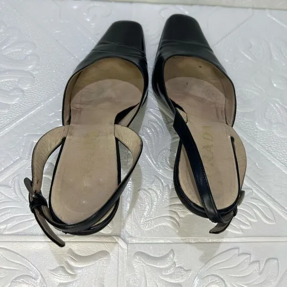 1 DAY SALE VINTAGE Black PRADA Patent Leather Sling-back Pointed Toe Heels