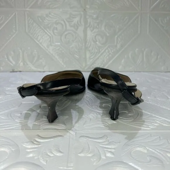 1 DAY SALE VINTAGE Black PRADA Patent Leather Sling-back Pointed Toe Heels
