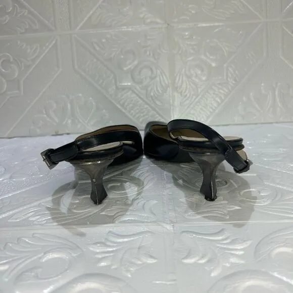 1 DAY SALE VINTAGE Black PRADA Patent Leather Sling-back Pointed Toe Heels