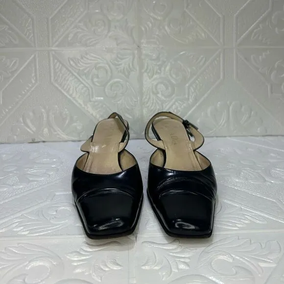 1 DAY SALE VINTAGE Black PRADA Patent Leather Sling-back Pointed Toe Heels