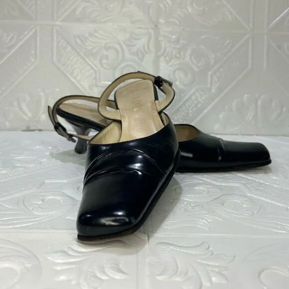 1 DAY SALE VINTAGE Black PRADA Patent Leather Sling-back Pointed Toe Heels