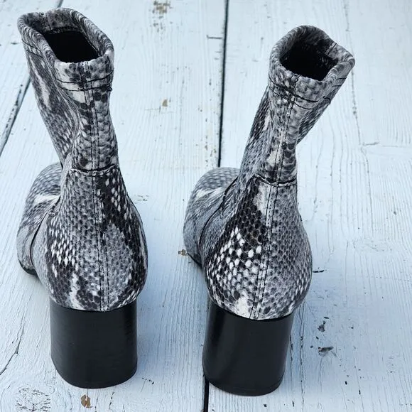 $245 Dusano Quezia Women's Snakeskin Leather Mid Calf Heeled Boots US 7.5 EU 38