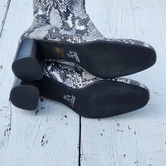 $245 Dusano Quezia Women's Snakeskin Leather Mid Calf Heeled Boots US 7.5 EU 38