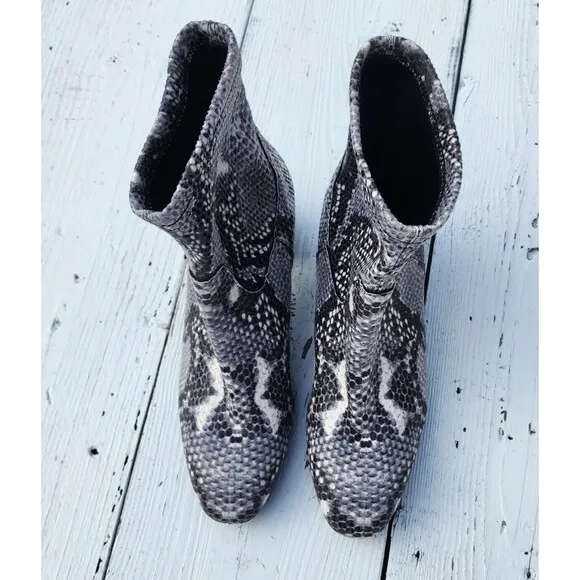 $245 Dusano Quezia Women's Snakeskin Leather Mid Calf Heeled Boots US 7.5 EU 38