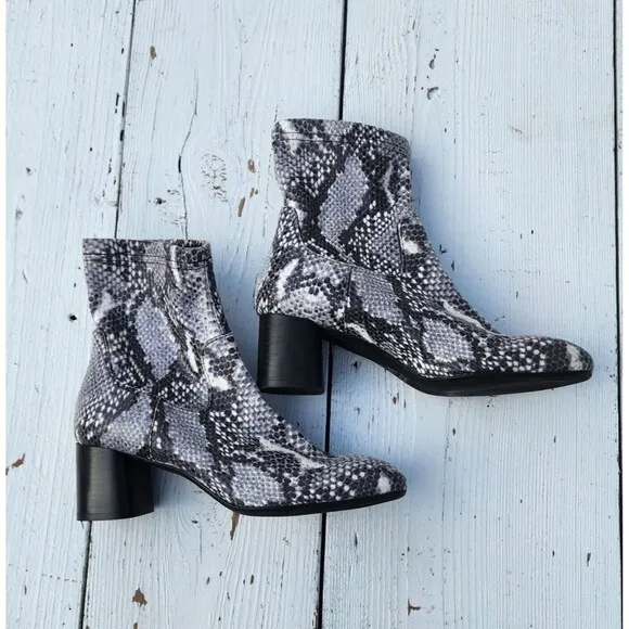 $245 Dusano Quezia Women's Snakeskin Leather Mid Calf Heeled Boots US 7.5 EU 38