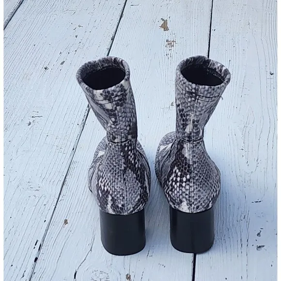 $245 Dusano Quezia Women's Snakeskin Leather Mid Calf Heeled Boots US 7.5 EU 38