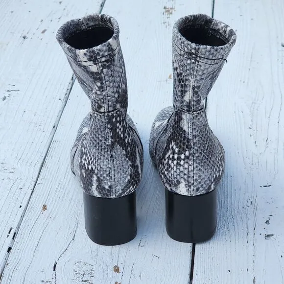 $245 Dusano Quezia Women's Snakeskin Leather Mid Calf Heeled Boots US 7.5 EU 38