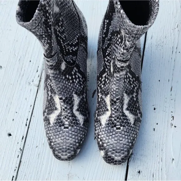 $245 Dusano Quezia Women's Snakeskin Leather Mid Calf Heeled Boots US 7.5 EU 38