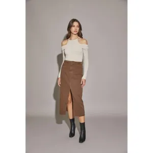 #26b NWT- Articles Of Socity Front Slit Vintage Brown Wash Denim Skirt Sz:26