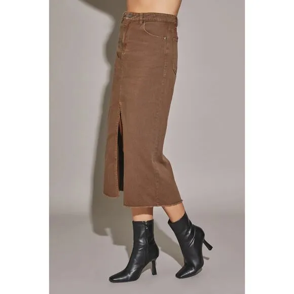 #26b NWT- Articles Of Socity Front Slit Vintage Brown Wash Denim Skirt Sz:26