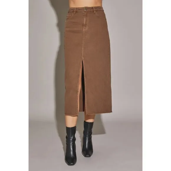 #26b NWT- Articles Of Socity Front Slit Vintage Brown Wash Denim Skirt Sz:26