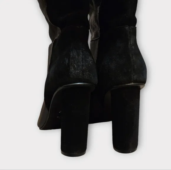 42 Gold Kolby Black Leather &amp; Suede Heeled Pull On Mid Calf Boots