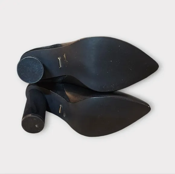 42 Gold Kolby Black Leather &amp; Suede Heeled Pull On Mid Calf Boots