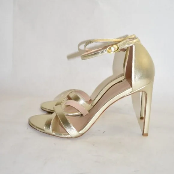 $500 STUART WEITZMAN CROSS-STRAP STILETTO PLATINO NUDISTSONG 11.5 (DA9)
