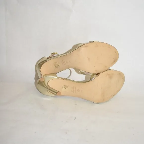 $500 STUART WEITZMAN CROSS-STRAP STILETTO PLATINO NUDISTSONG 11.5 (DA9)
