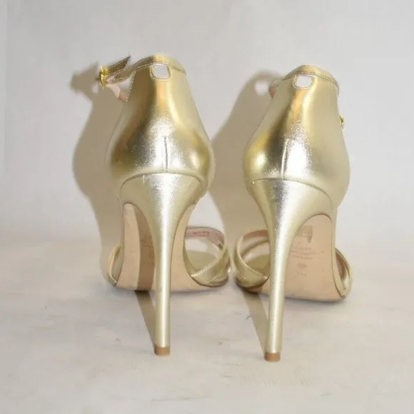 $500 STUART WEITZMAN CROSS-STRAP STILETTO PLATINO NUDISTSONG 11.5 (DA9)