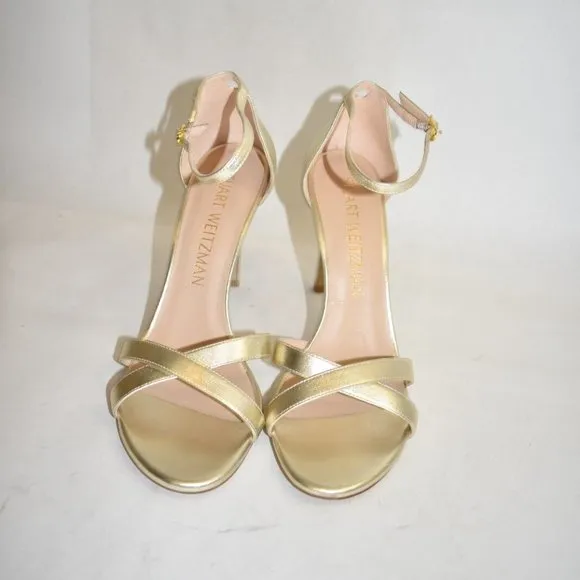 $500 STUART WEITZMAN CROSS-STRAP STILETTO PLATINO NUDISTSONG 11.5 (DA9)