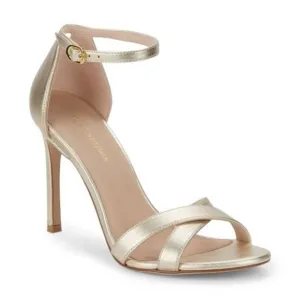 $500 STUART WEITZMAN CROSS-STRAP STILETTO PLATINO NUDISTSONG 11.5 (DA9)