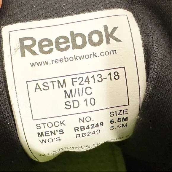 533. Reebok Men’s Print Work Ultk Black Safety Shoes Size 6.5 M RB249