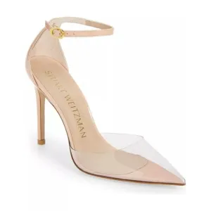 $550 STUART WEITZMAN Stuart 100 patent leather PVC POINTED pump POUDRE 9.5 (DB8)