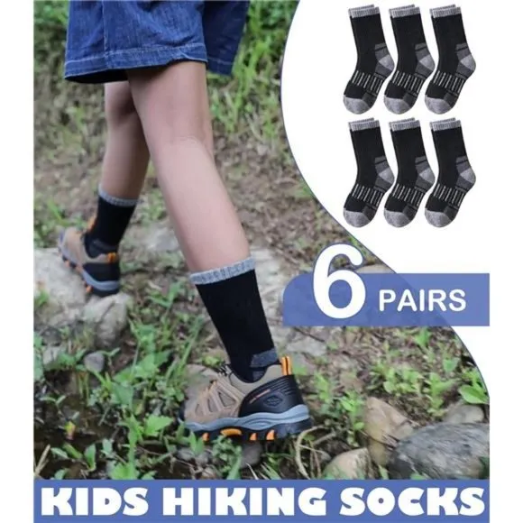 6 Pairs, Kids Merino Wool Socks Winter Warm Thick Thermal Cushion Crew Socks