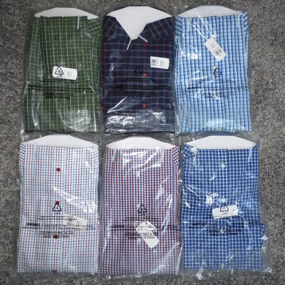 6 x Paul Fredrick Non-Iron Cotton Dress Shirts w/Contrast Trim NEW Size 17-34