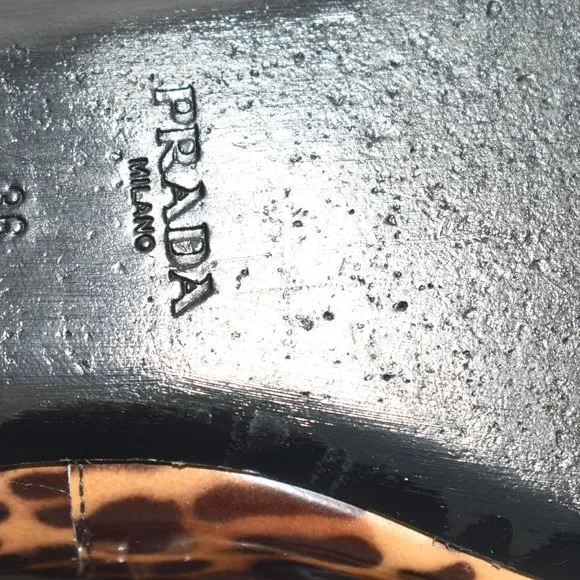$650 PRADA LEOPARD LOGO Patent Cap-Toe Bow Ballerina Flat BALLET SHOES  36 (D20)